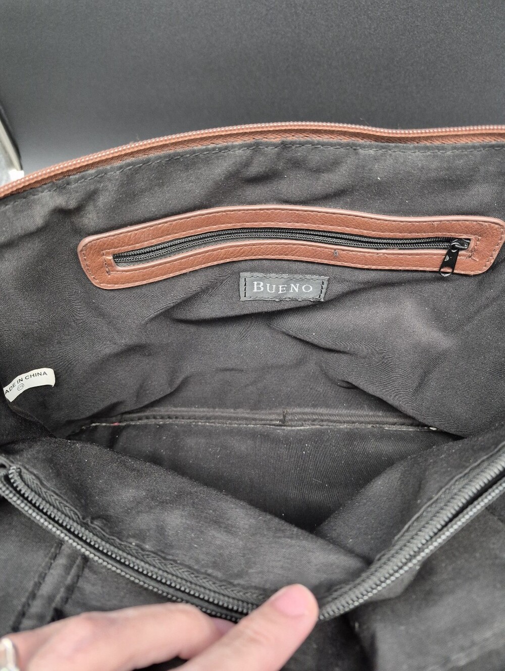 Bueno Large Two-Tone Black and Brown Structured Satchel, 13x9x5 - Picture 6 of 14